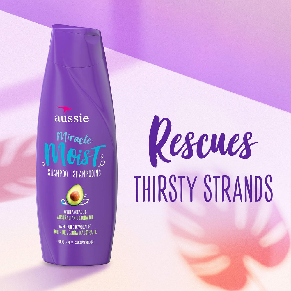 Aussie Miracle Moist conditioner label closeup shows paraben-free formula.