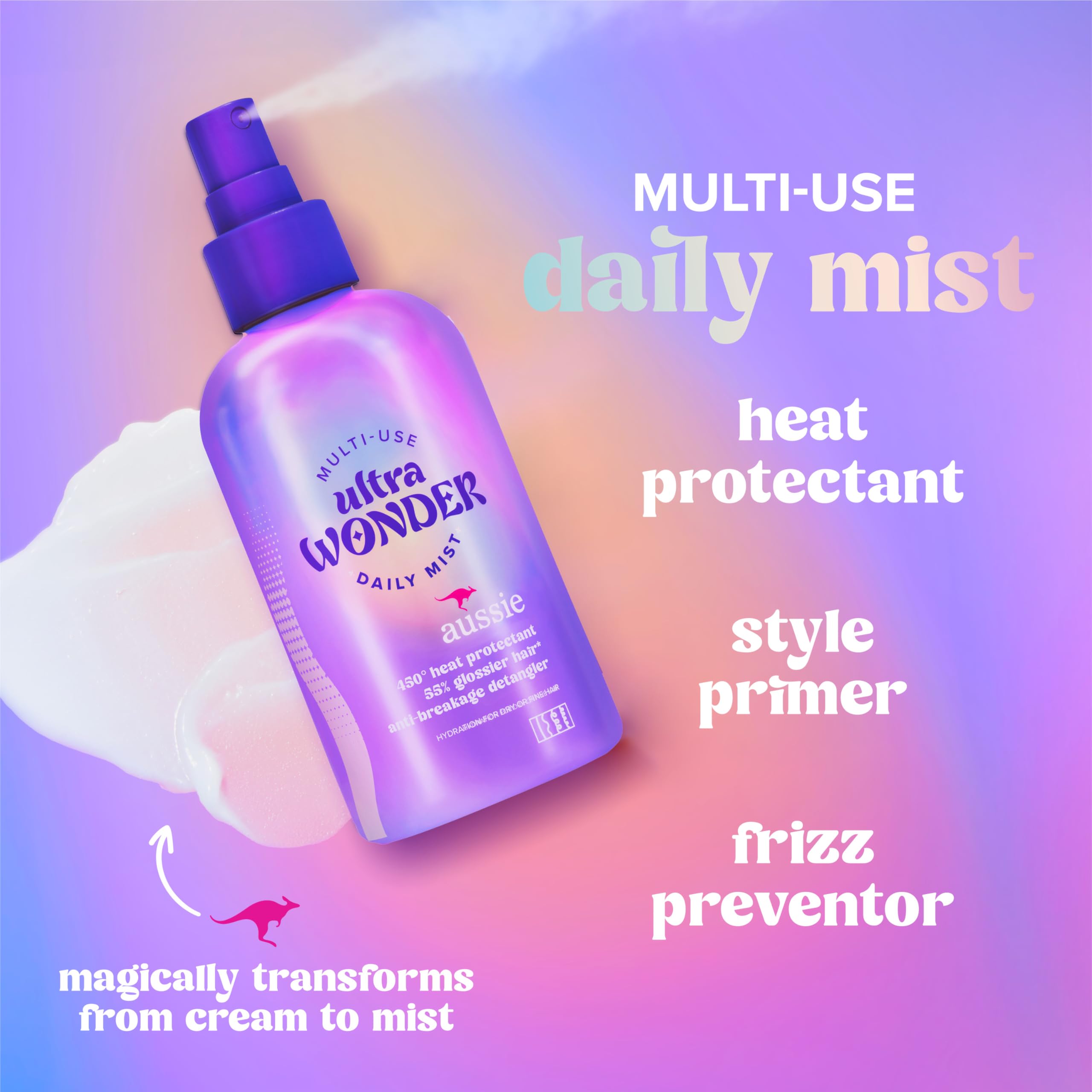 Cream-to-mist texture close-up showing the lightweight formula for smooth results.