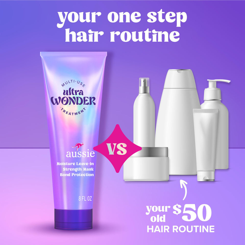 Aussie Ultra Wonder Treatment detangling with comb for easier styling.