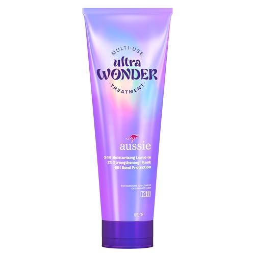 Aussie Ultra Wonder Treatment packaging on bathroom shelf.