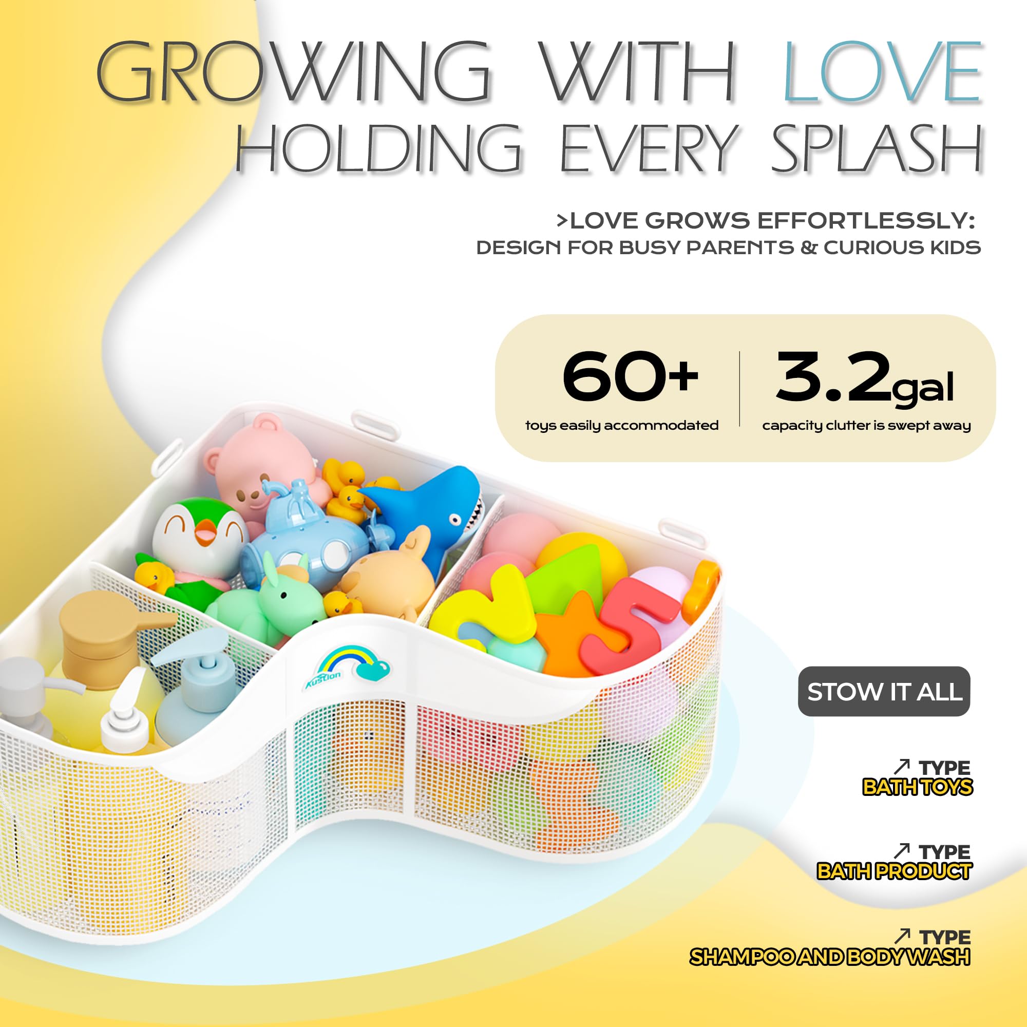 Austion quick-dry mesh bath toy storage drains water quickly for a tidy tub