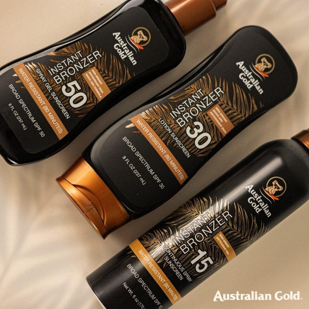 Australian Gold coconut, orange, vanilla scented sunscreen for tropical mood.