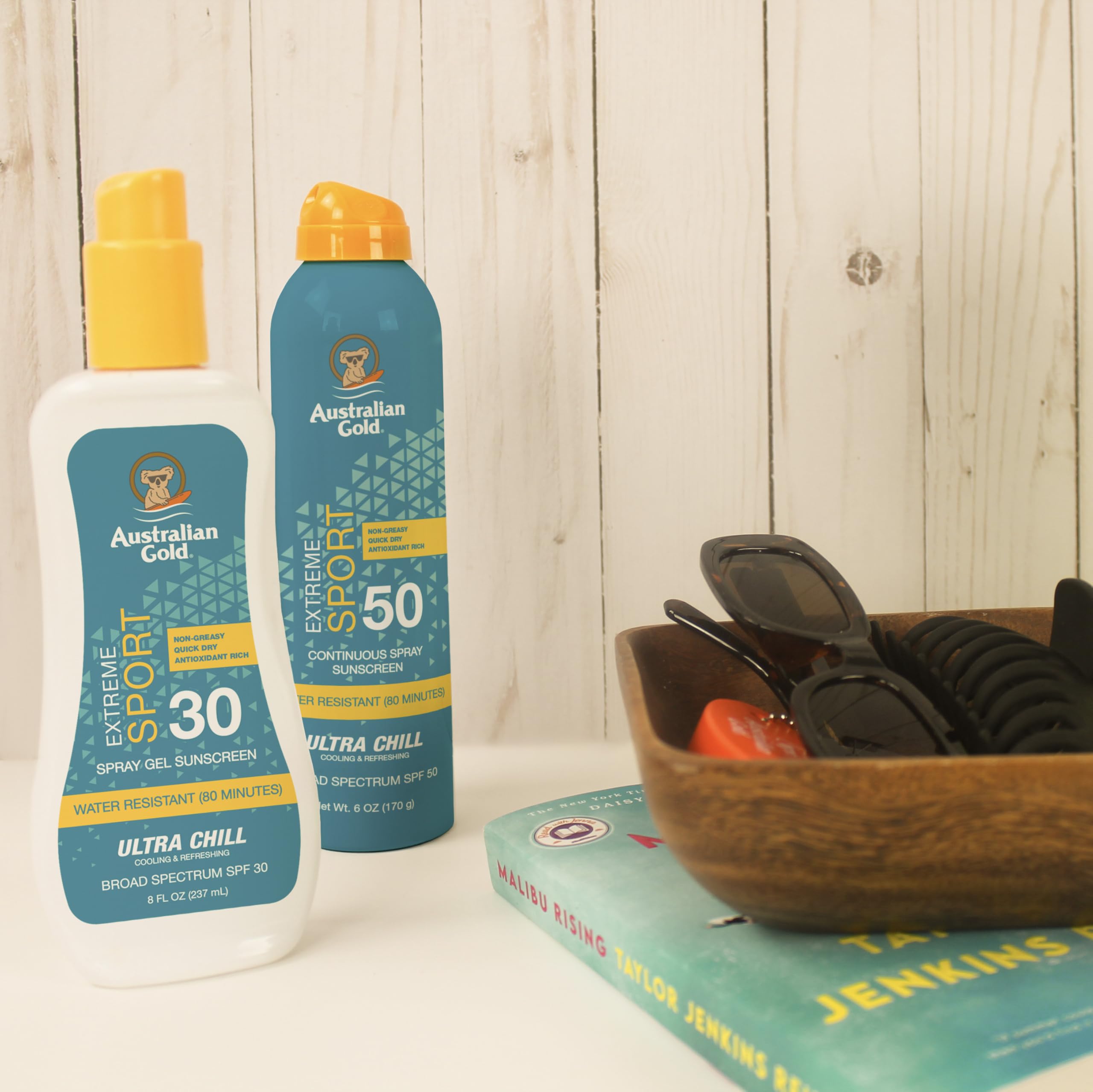Australian Gold cruelty-free vegan formula shown as clean, ethical sun care.