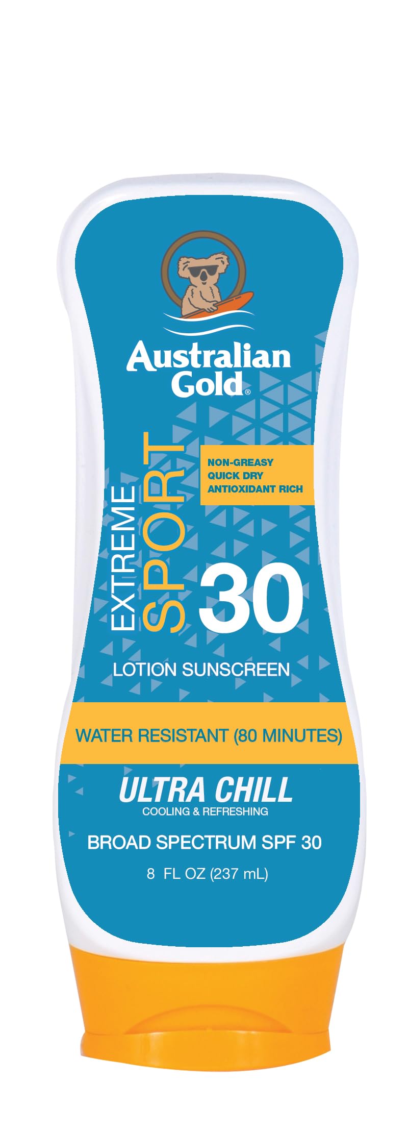 Australian Gold Extreme Sport sunscreen lotion bottle ready for outdoor adventures with SPF 30.