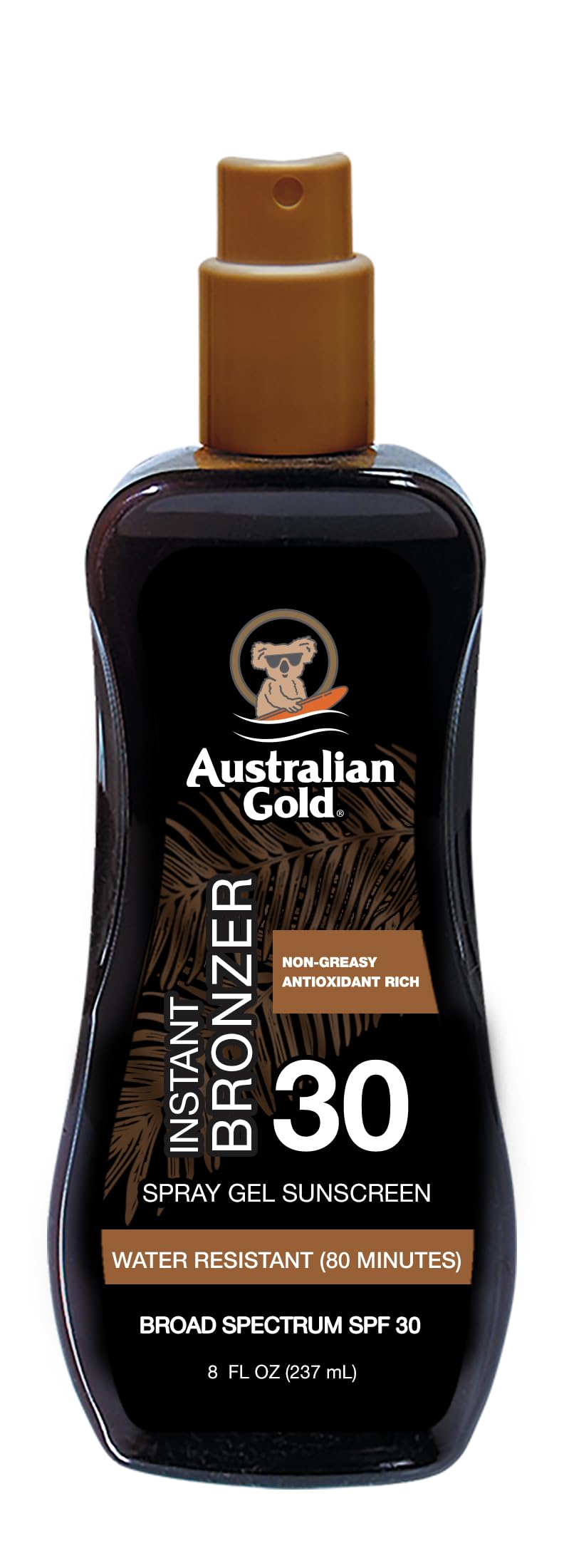 Australian Gold Spray Gel Sunscreen bottle pump provides easy, even SPF 30 protection.