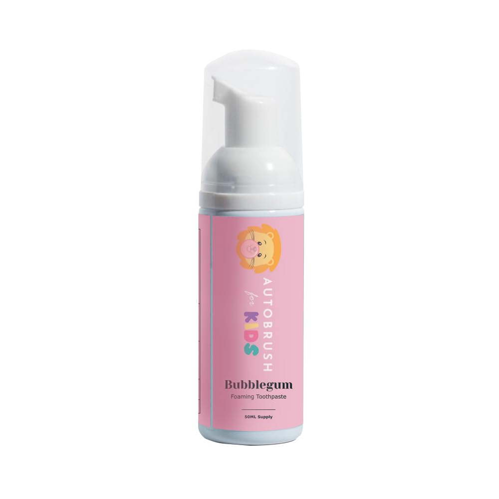 Autobrush bubblegum kids toothpaste pump application for easy dosing.