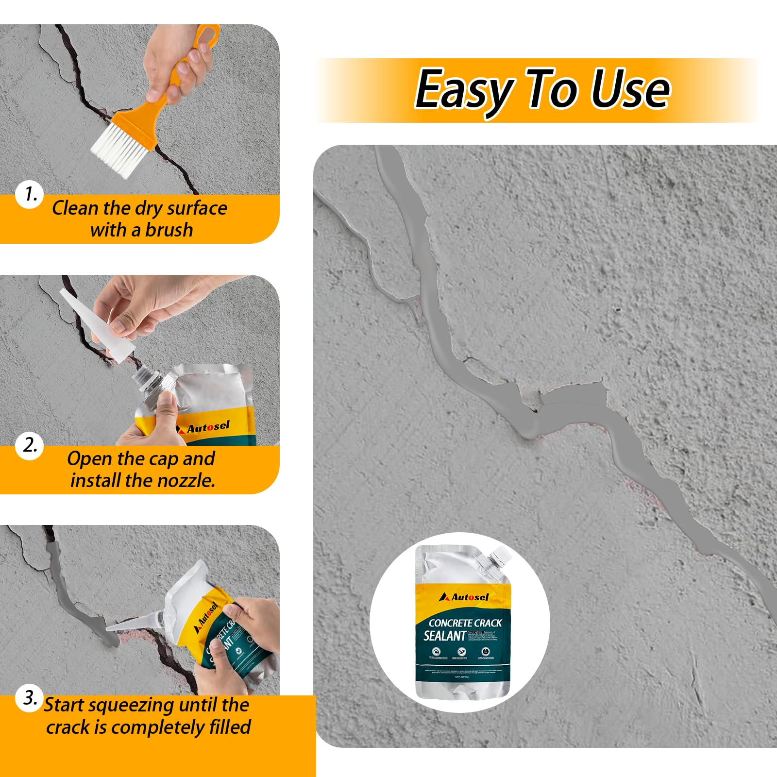 Autosel versatile on concrete, brick, tile, and other masonry
