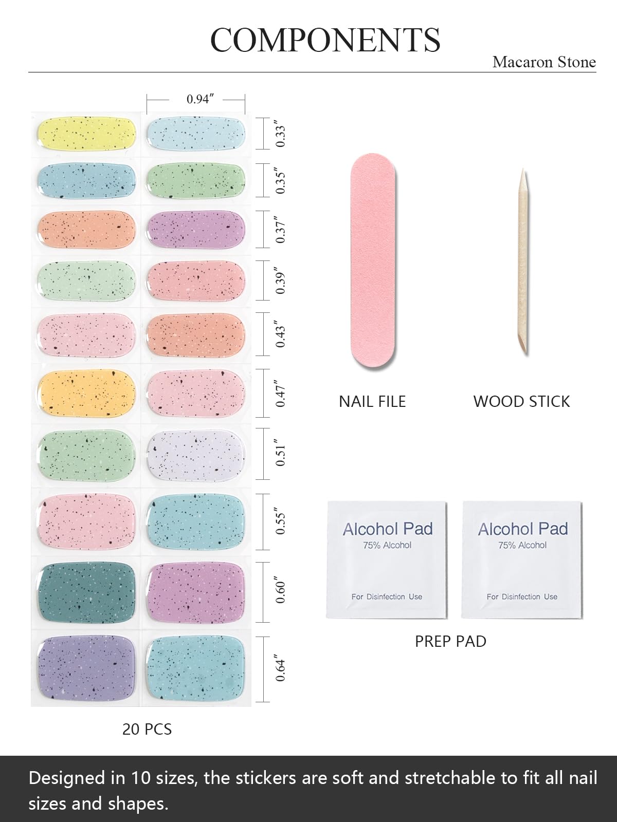 AutyaMee 20-piece gel nail strips in multiple sizes for a snug fit.