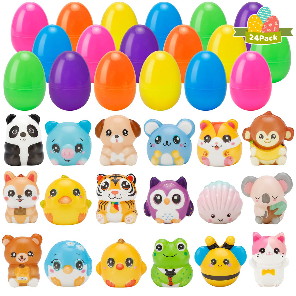 AUUGUU 24-pack Easter eggs with colorful squishy toys for fun egg hunts