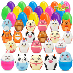 AUUGUU 24 pack prefilled eggs with squishy toys for hunts