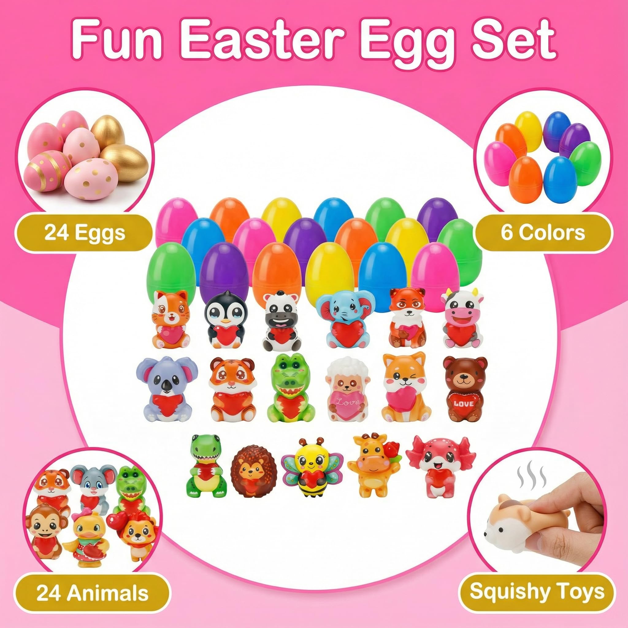 AUUGUU animal squishy toys inside eggs closeup highlighting soft texture for sensory play