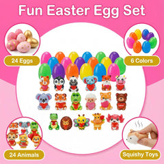 AUUGUU animal squishy toys inside eggs closeup highlighting soft texture for sensory play