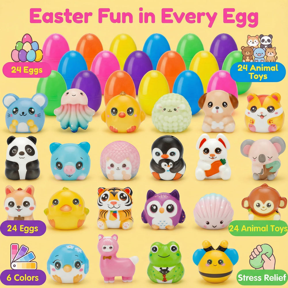 AUUGUU Easter eggs with animal squishies ready for gifting
