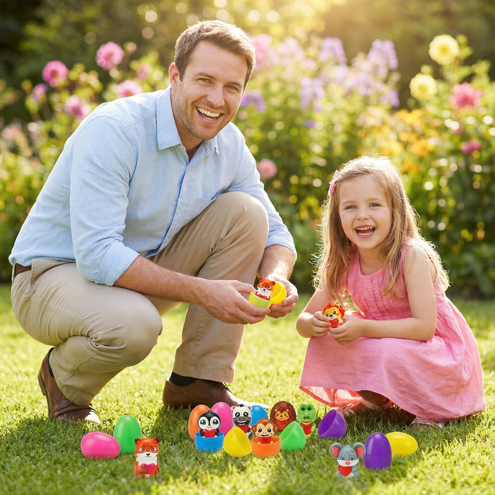 AUUGUU kids receiving eggs in a basket with sparkly colors and smiles