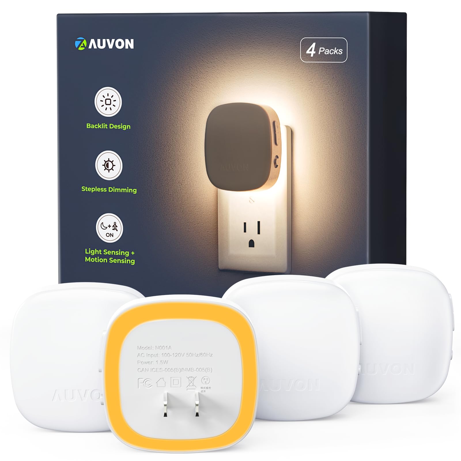AUVON backlit night light with diffuse wall glow for gentle illumination.