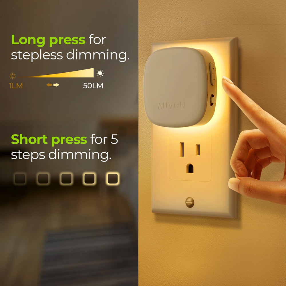 A compact plug-in design from AUVON fits standard outlets with space for others.