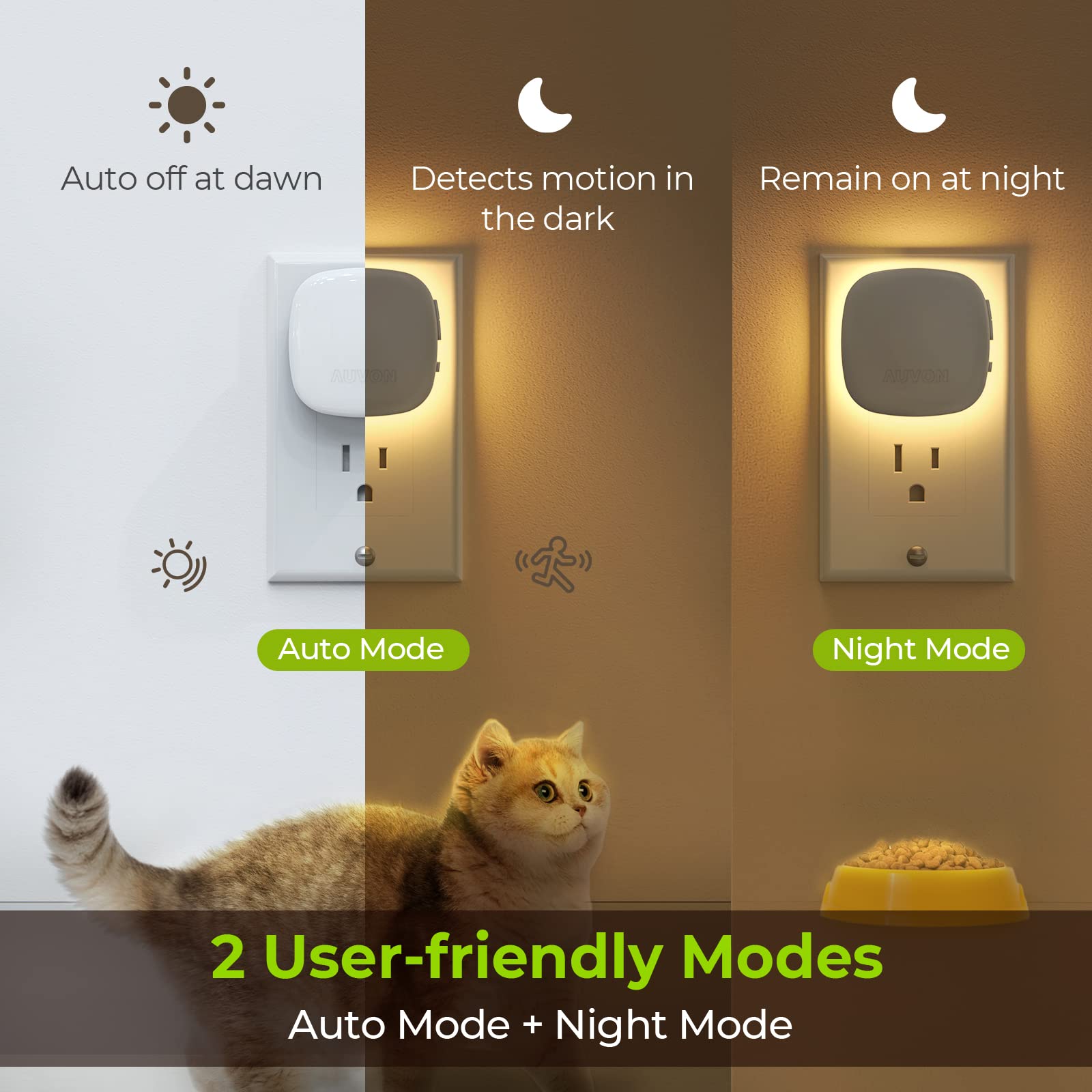 AUVON dusk-to-dawn night light automatically lights up as ambient light falls.