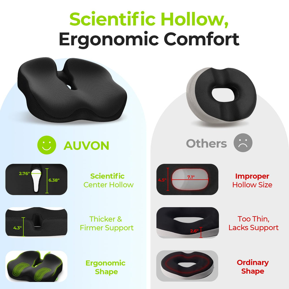AUVON ergonomic tailbone support reduces coccyx pressure