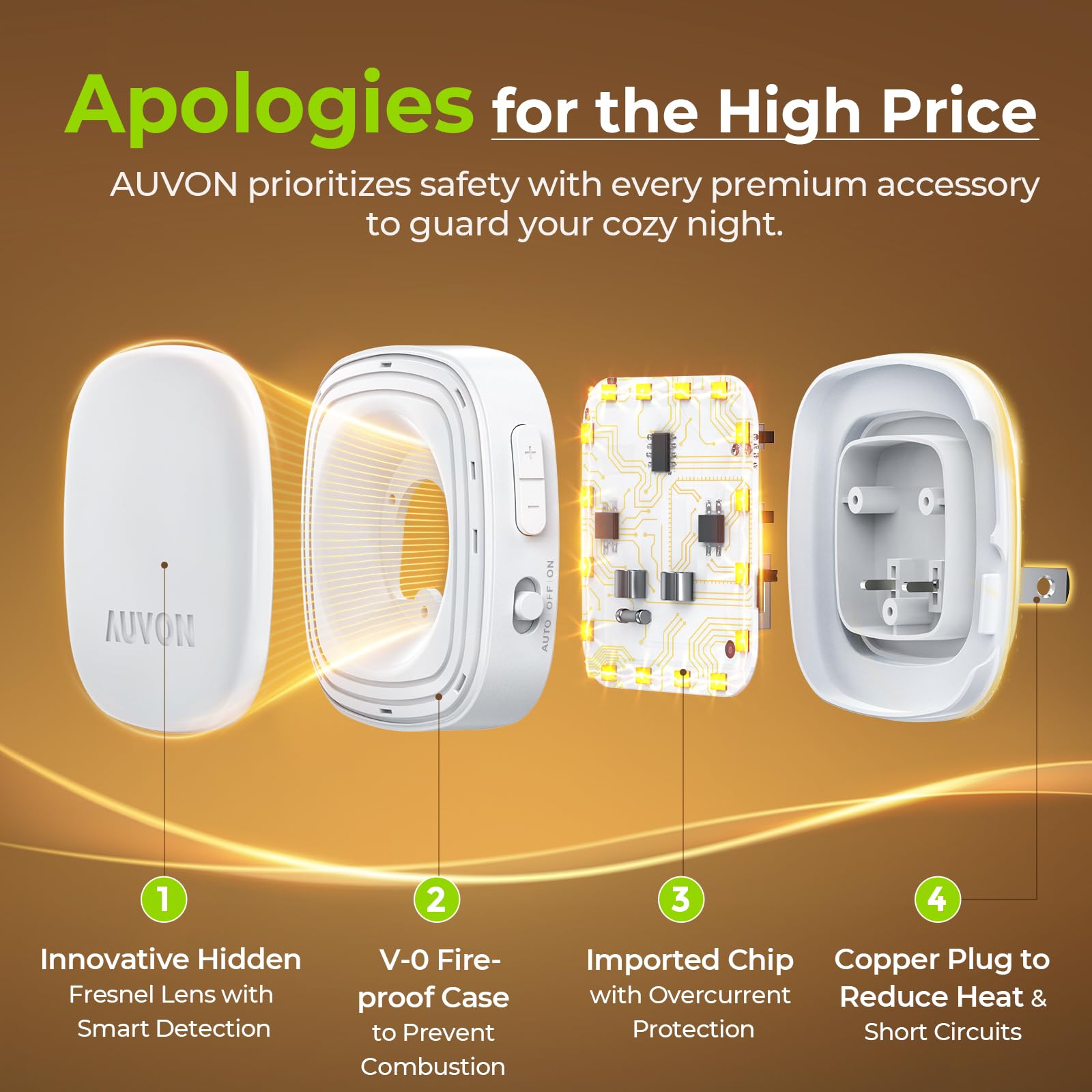 A 4-pack of AUVON night lights provides cohesive coverage across rooms.
