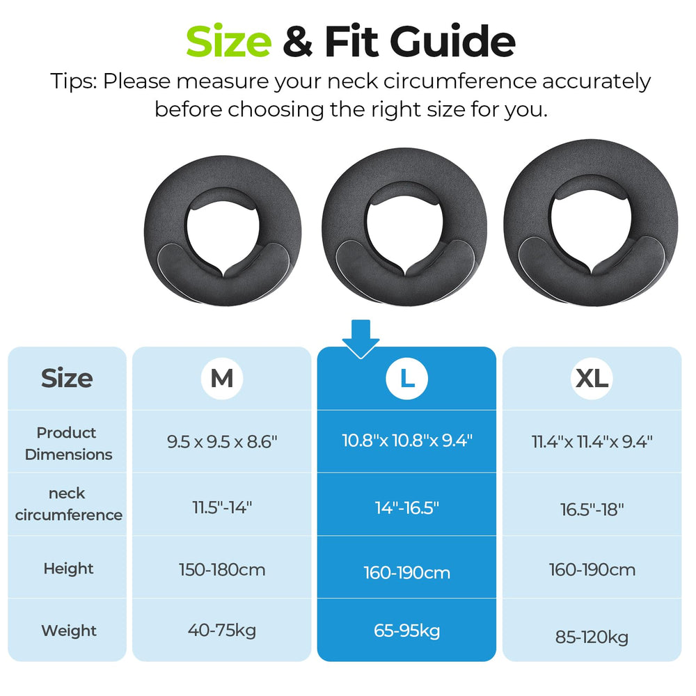 AUVON neck stretcher L-size circumference guide helps proper sizing.