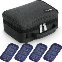 AUVON insulin cooler travel case with four 160g ice packs keeps insulin cool on the go.