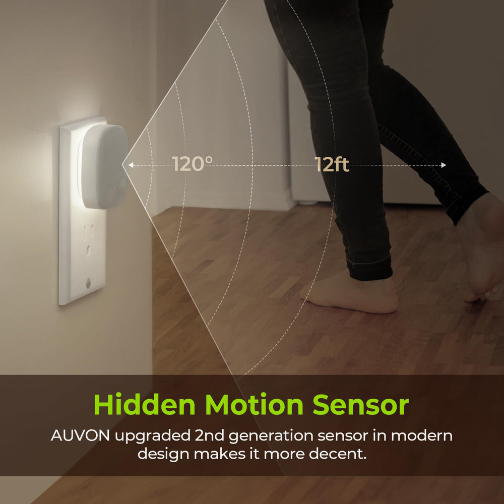 AUVON dusk-to-dawn sensor activates night light in dark settings.