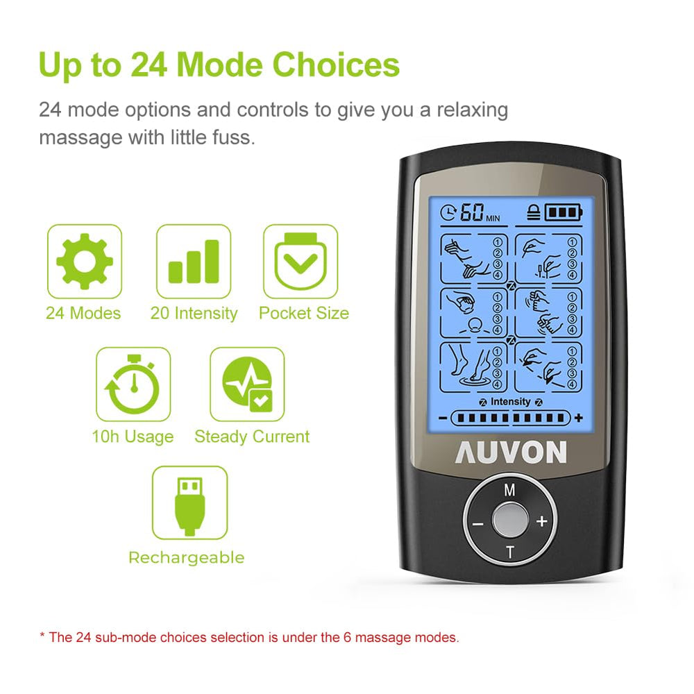AUVON TENS 8 pack pads highlighting extended lifespan and easy setup