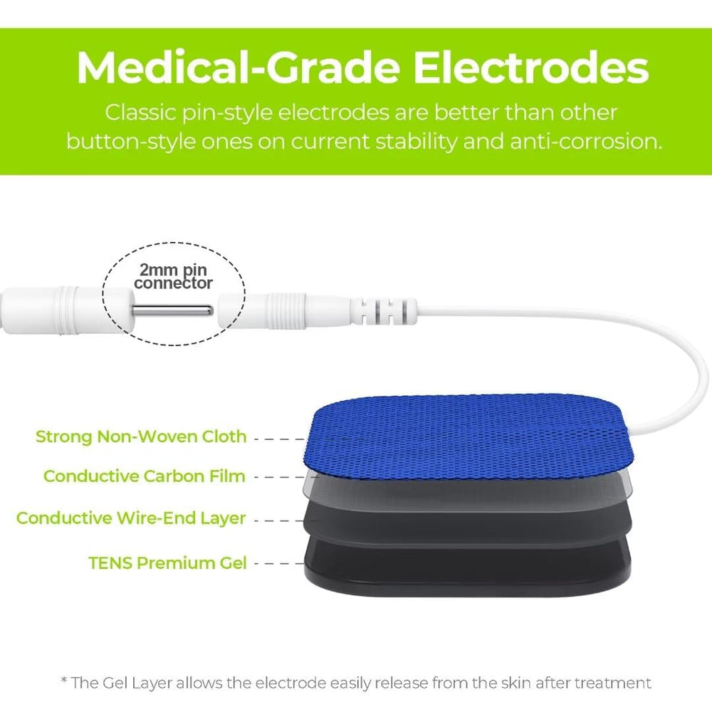 AUVON TENS pads with standard 2 mm connector for compatibility.
