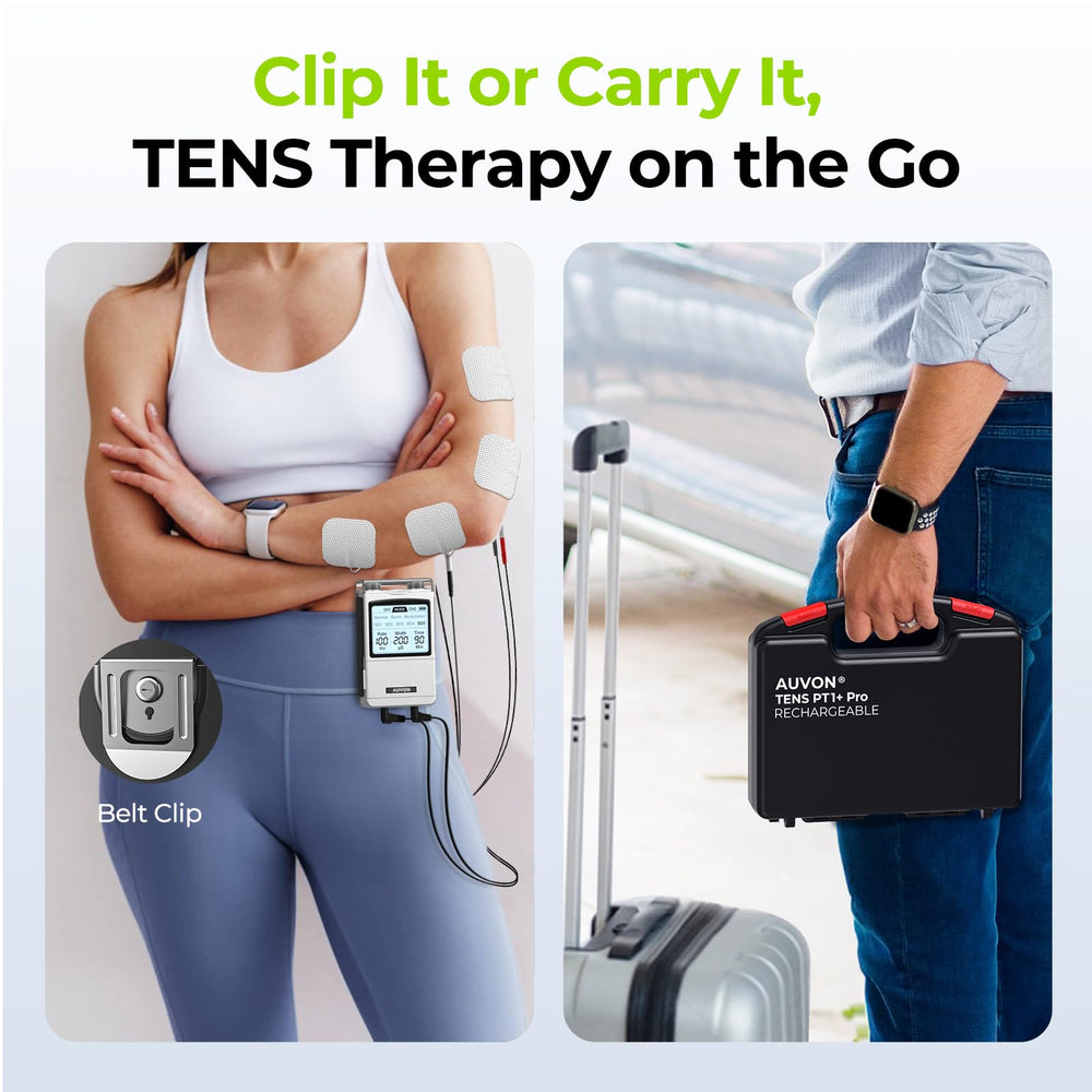 AUVON tens unit battery indicator helps plan sessions.