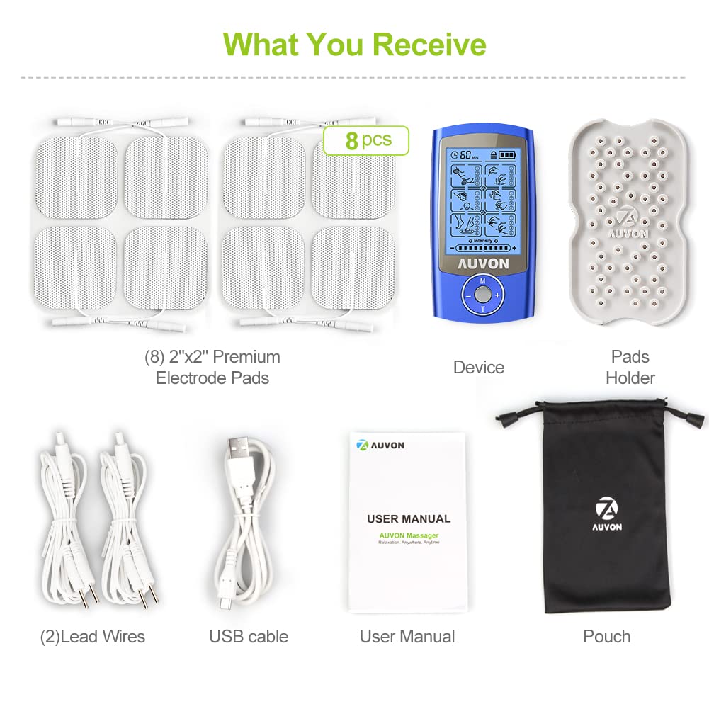 AUVON TENS unit in use for discreet therapy at home or work.