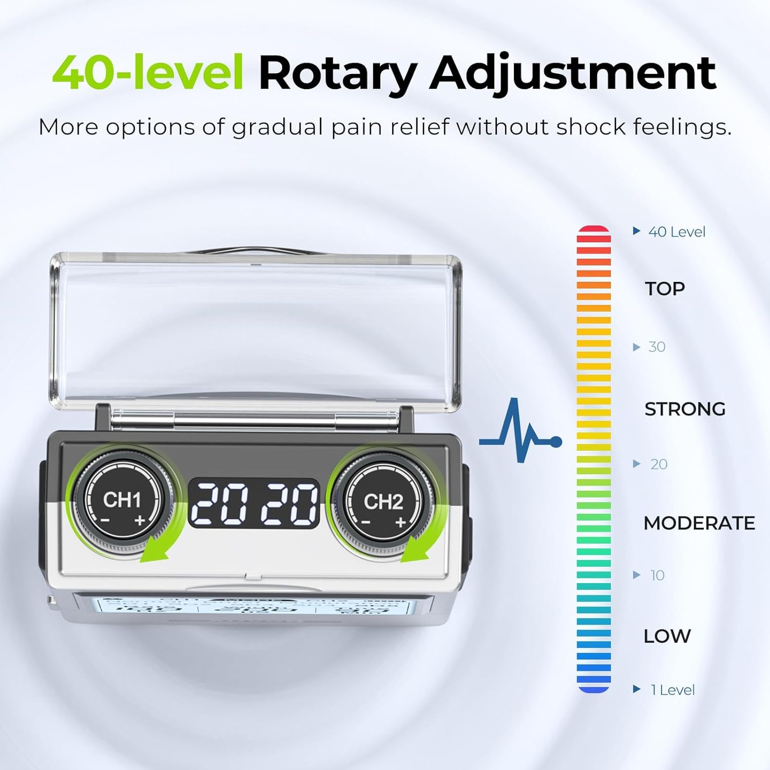 AUVON tens unit intuitive controls enable simple therapy setup.