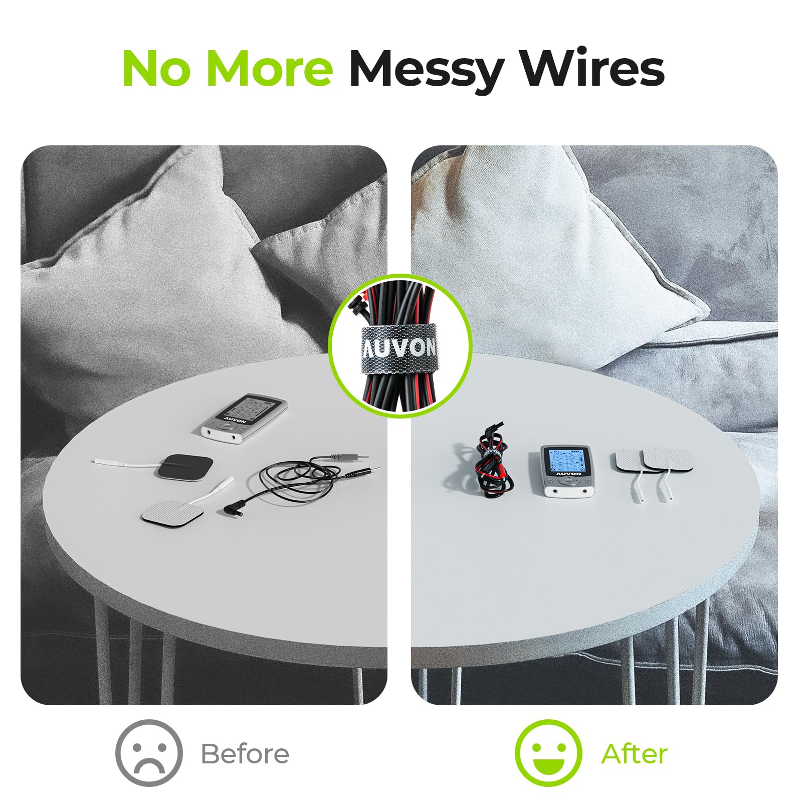 Tie straps keep cables organized after each use.