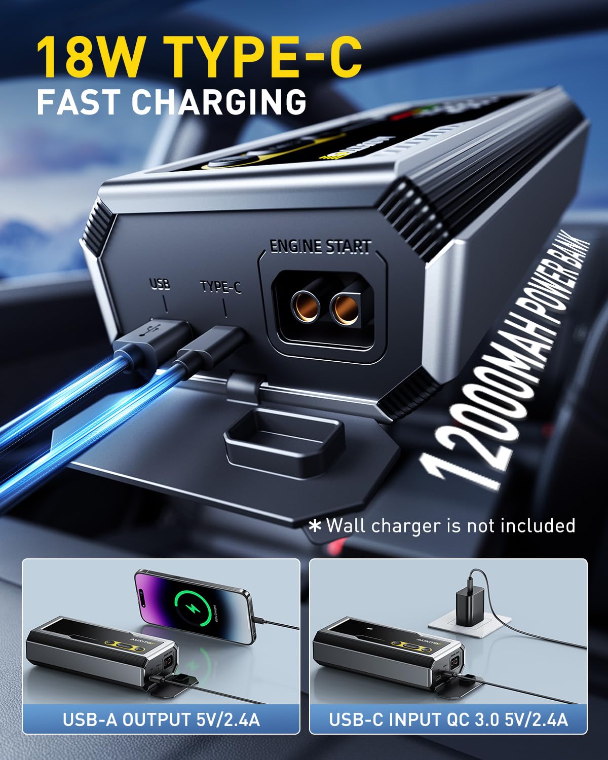 AUXITO 6000A portable jump starter for heavy-duty trucks and boats