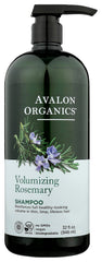Avalon Organics Rosemary Shampoo bottle front showing volumizing formula for thin hair.