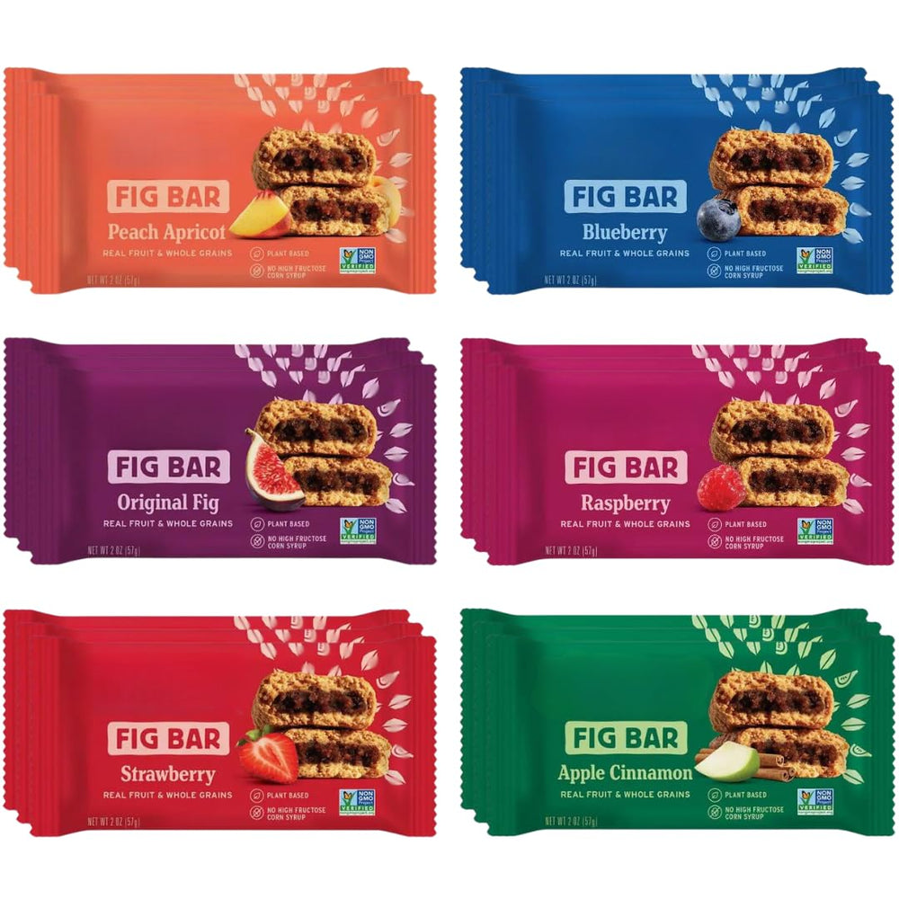 Avama Whole Wheat Fig Bars Variety Pack front view, six flavors for quick breakfasts.