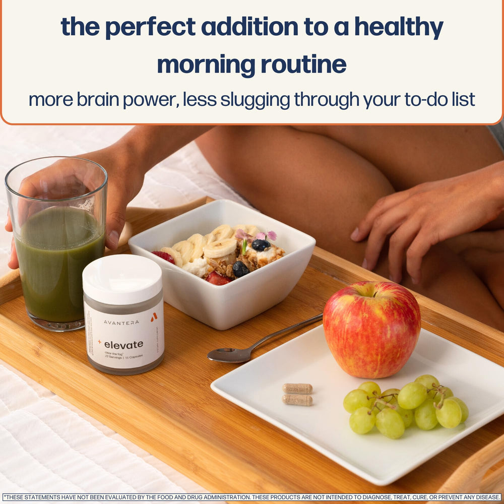 Avantera Elevate label detail highlighting clean ingredients for steady energy