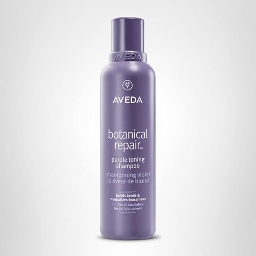 Aveda Botanical Repair Purple Toning Shampoo packaging and botanical imagery reinforce clean beauty promise.