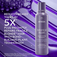 Aveda Botanical Repair Purple Toning Shampoo being poured to demonstrate cleansing and toning action.