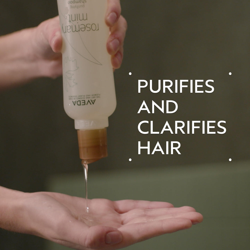 Aveda Rosemary Mint Purifying Conditioner bottle delivers lightweight detangling.