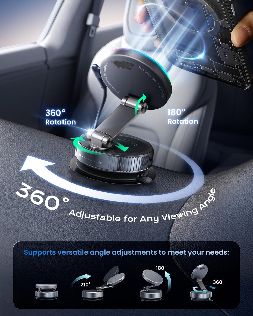Avedio Links MagSafe car mount with suction pad and TPU glue fit on a windshield