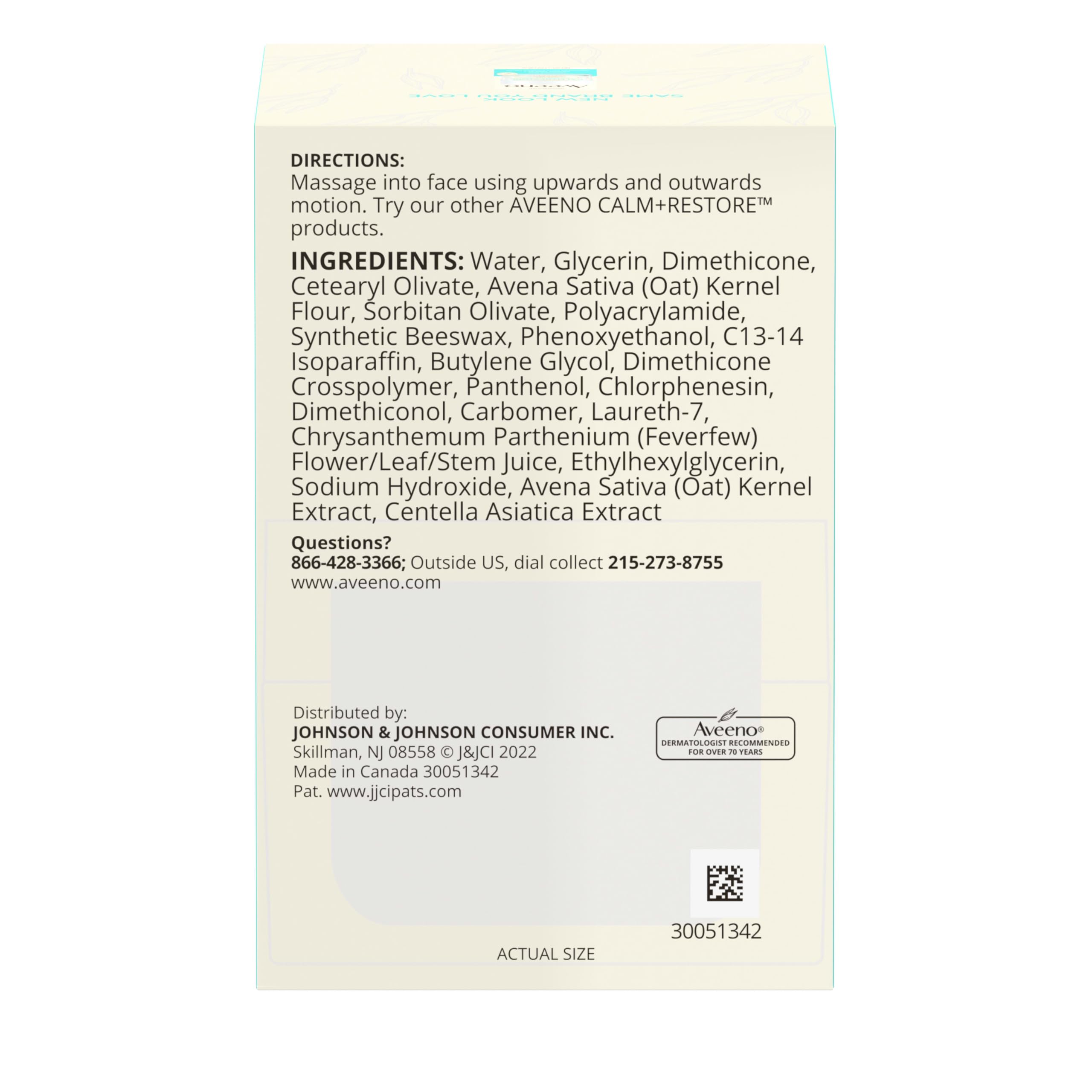 Aveeno 24-hour hydration label close-up indicating all-day moisture for dry skin.