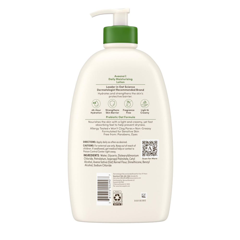 Aveeno allergy-tested logo reinforces dermatologist-trusted fragrance-free care