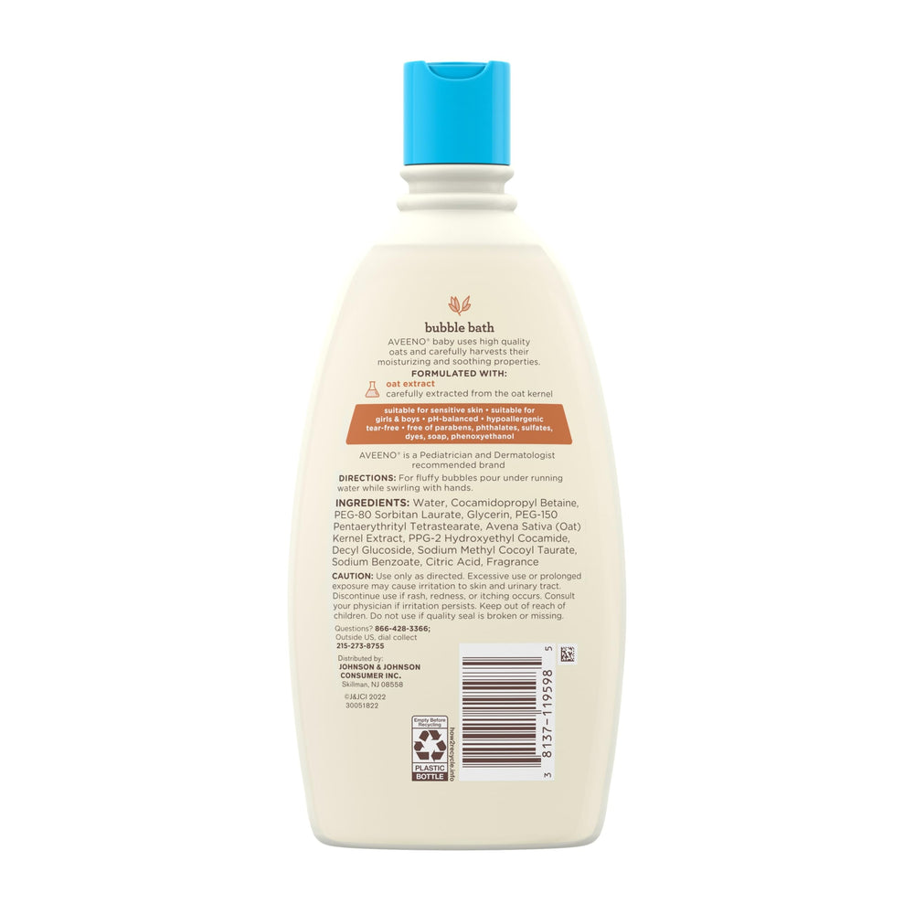 Aveeno Baby Bubble Bath supports a soothing bath routine with hydrating skin benefits.