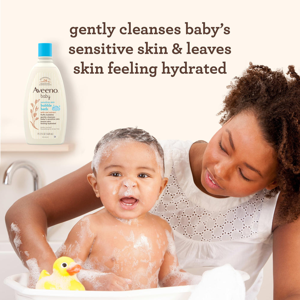 Tear-free formula of Aveeno Baby Bubble Bath is ideal for infant bath time.