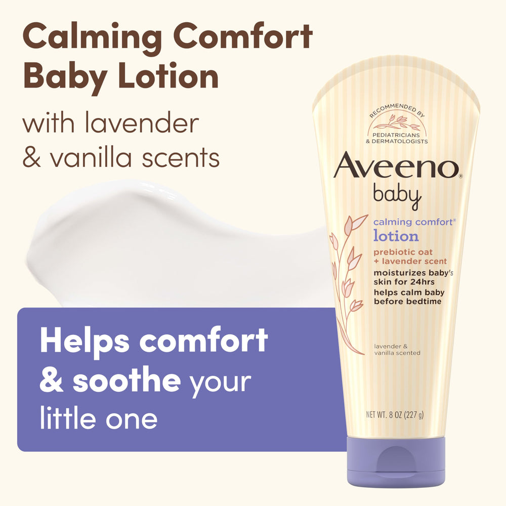Aveeno Baby Calming Comfort Lotion gentle on delicate skin during massage.