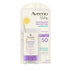 Aveeno Baby sunscreen stick on the body for quick, mess-free protection.