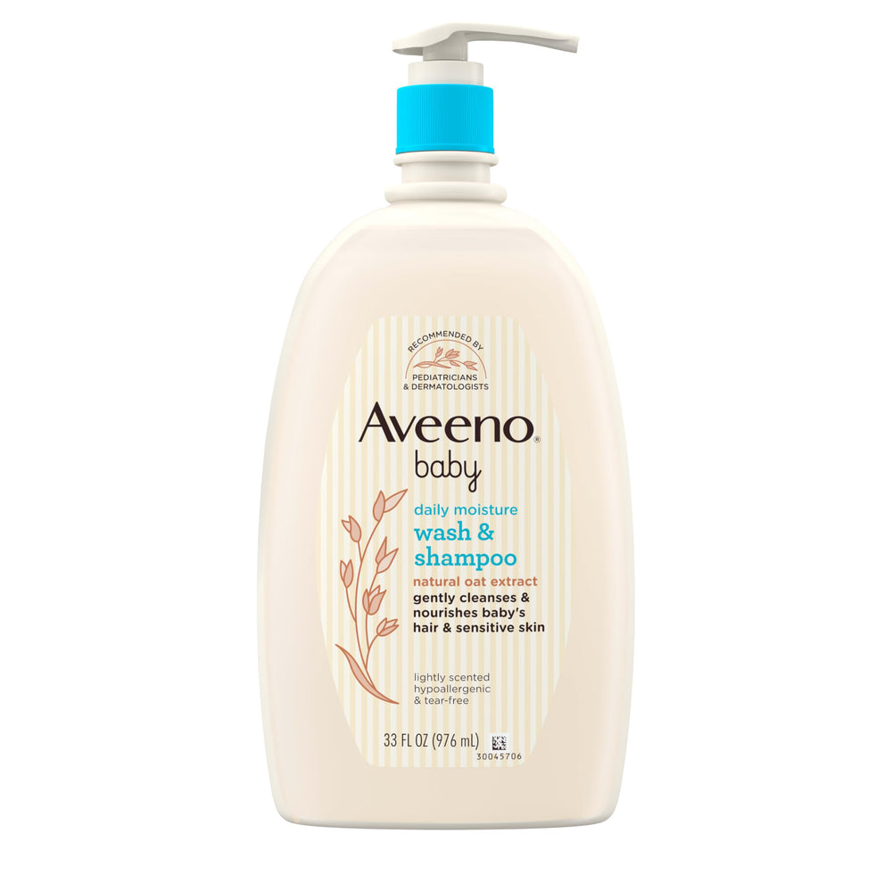 Aveeno Baby Daily Moisture bottle front for daily gentle cleansing.