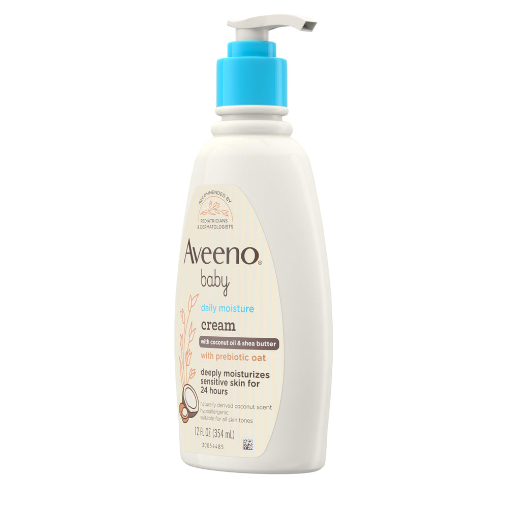 Aveeno Baby cream ingredient scene with coconut oil and shea butter