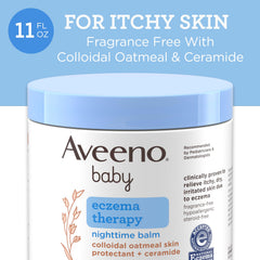 Applying Aveeno Baby Eczema Therapy Nighttime Balm to baby's skin for overnight moisture