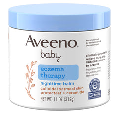 Aveeno Baby Eczema Therapy Nighttime Balm front view shows packaging and approval seal